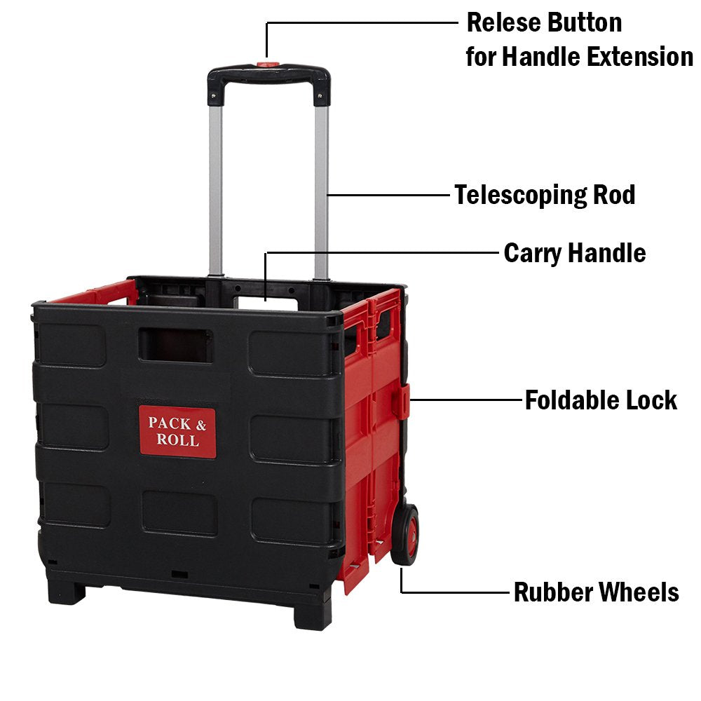 Rolling utility carts on wheels, folding and collapsible hand boxes, 55 lb capacity！Install it!