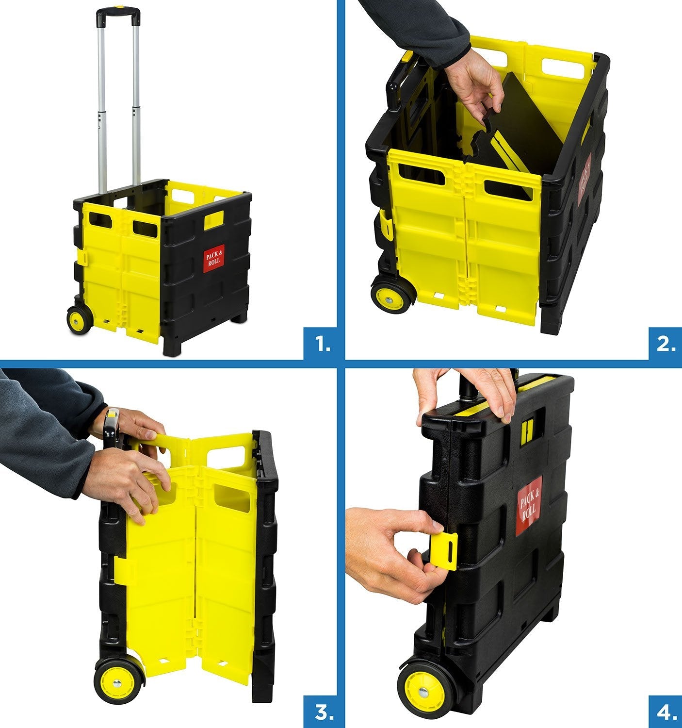 Rolling utility carts on wheels, folding and collapsible hand boxes, 55 lb capacity！Install it!